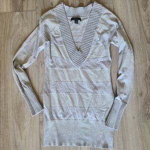 Express Silver Sparkle Stretchy V-neck Sweater